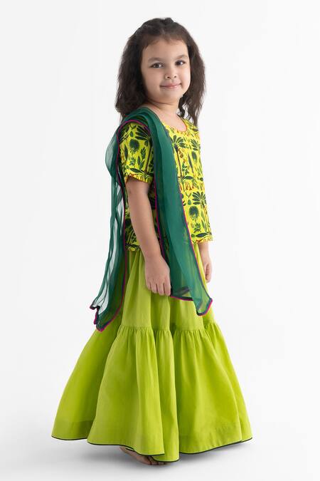 Shop_Ankid_Green Silk Chanderi Jaadui Jungle Print Blouse Lehenga Set_Online_at_Aza_Fashions