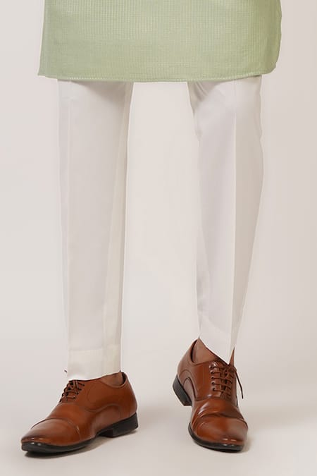 Buy_Dhruv Vaish_Green Cotton, Silk Embroidery Striped Thread Kurta Set _Online_at_Aza_Fashions