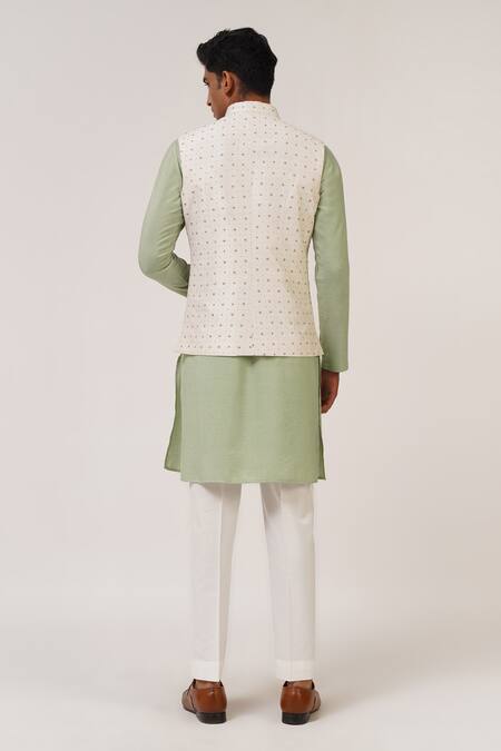 Shop_Dhruv Vaish_Ivory Silk Embroidery Floral Jawahar Jacket _Online_at_Aza_Fashions