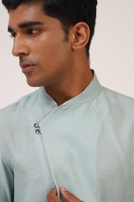 Dhruv Vaish_Blue Cotton, Silk Kurta Set _Online_at_Aza_Fashions