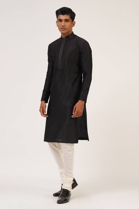 Buy_Dhruv Vaish_Black Modal, Satin Embroidery Draped Kurta And Pant Set _Online_at_Aza_Fashions