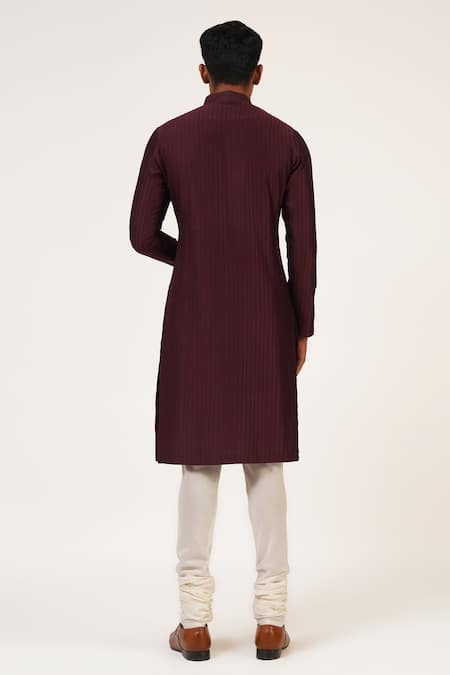 Shop_Dhruv Vaish_Purple Modal, Satin Embroidery Draped Pintuck Kurta Set _at_Aza_Fashions