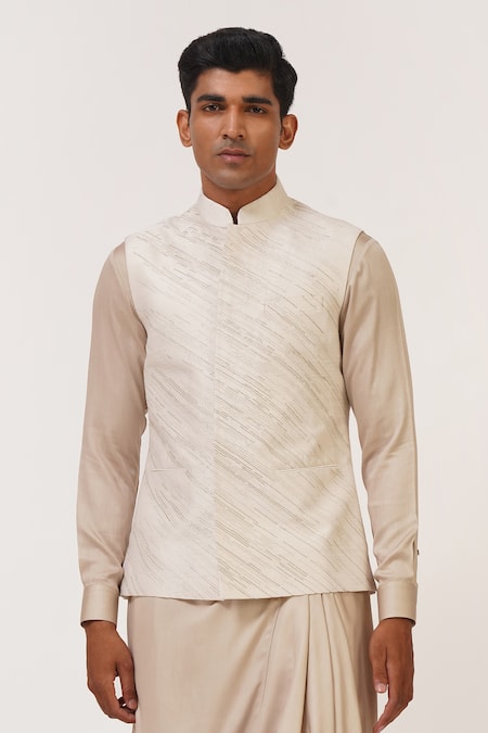 Dhruv Vaish Ivory Silk Embroidery Zari Jawahar Jacket 