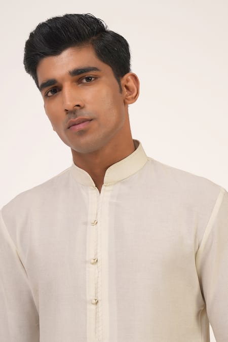 Buy_Dhruv Vaish_Ivory Silk Zari Embroidered Sherwani Set _Online_at_Aza_Fashions
