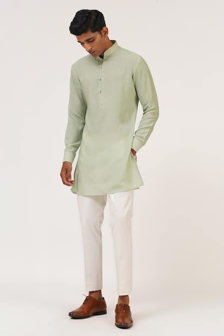 Buy_Dhruv Vaish_Green Silk Zari Stripe Embroidered Sherwani Set _Online_at_Aza_Fashions