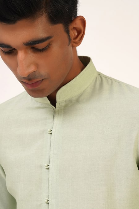 Shop_Dhruv Vaish_Green Silk Zari Stripe Embroidered Sherwani Set _Online_at_Aza_Fashions