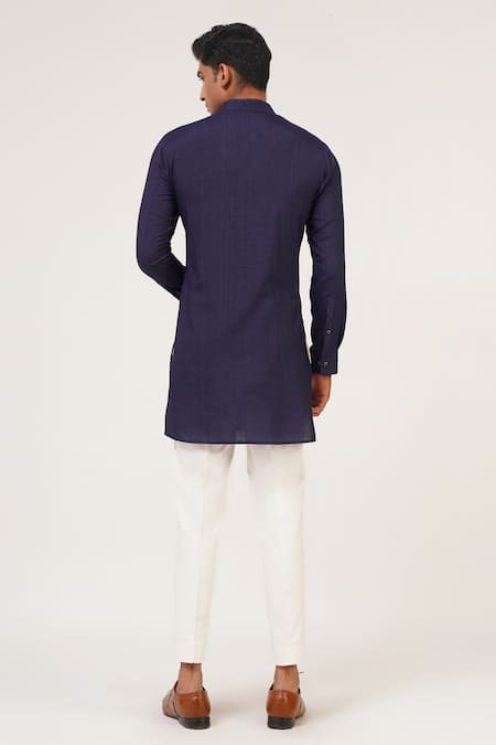 Dhruv Vaish_Blue Silk Zari Stripe Pattern Sherwani Set _Online_at_Aza_Fashions