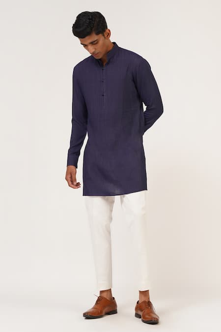 Buy_Dhruv Vaish_Blue Silk Zari Stripe Pattern Sherwani Set _Online_at_Aza_Fashions