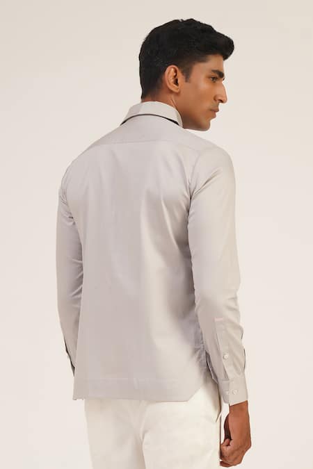 Shop_Dhruv Vaish_Silver Cotton Satin Shirt _at_Aza_Fashions