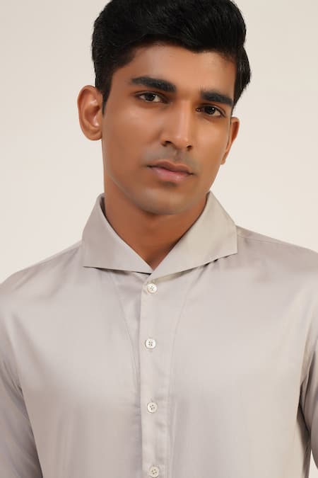 Dhruv Vaish_Silver Cotton Satin Shirt _Online_at_Aza_Fashions