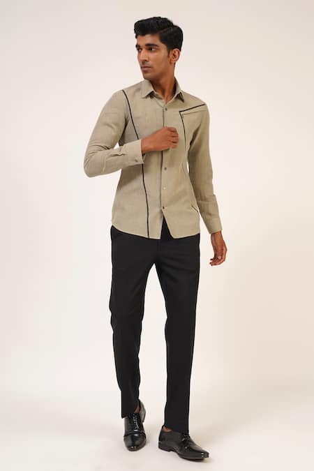 Dhruv Vaish_Green Handloom Cotton Shirt _Online_at_Aza_Fashions
