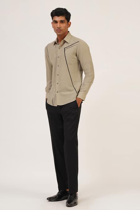 Buy_Dhruv Vaish_Green Handloom Cotton Shirt _Online_at_Aza_Fashions