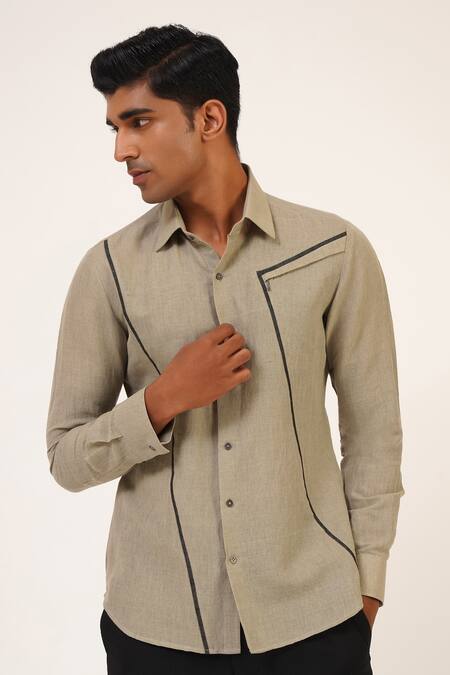 Shop_Dhruv Vaish_Green Handloom Cotton Shirt _Online_at_Aza_Fashions