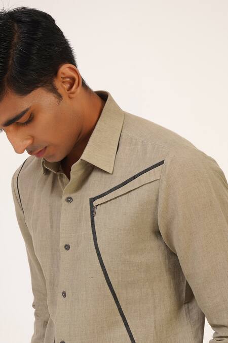 Dhruv Vaish_Green Handloom Cotton Shirt _at_Aza_Fashions