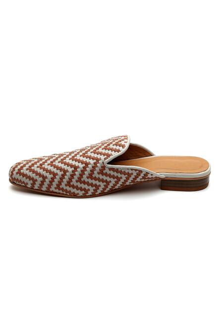 Tissr_Beige Basket Weave Leather Loafer Mules_Online_at_Aza_Fashions