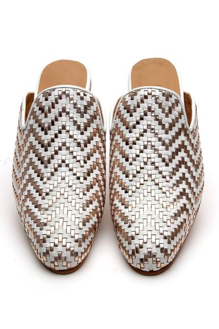 Shop Tissr White Basket Weave Leather Loafer Mules at Aza Fashions Shop_Tissr_White Basket Weave Leather Loafer Mules_at_Aza_Fashions