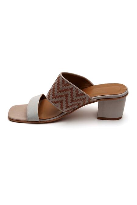 Tissr_Brown Basket Weave Leather Block Heels_Online_at_Aza_Fashions