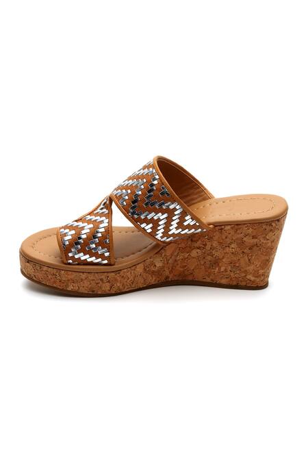 Tissr_Brown Basket Weave Leather Wedges_Online_at_Aza_Fashions