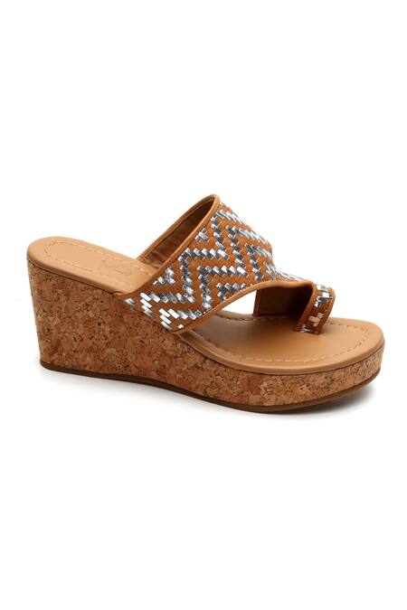 Buy_Tissr_Brown Basket Weave Leather Wedges_Online_at_Aza_Fashions