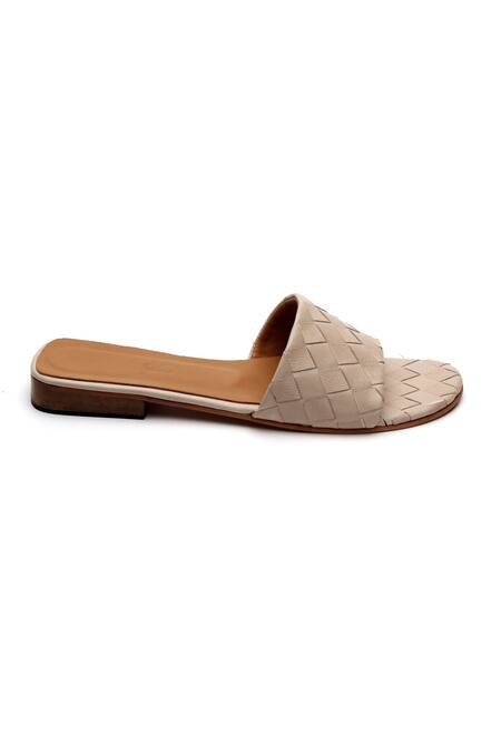 Buy_Tissr_Beige Textured Kate Woven Strap Leather Sliders_Online_at_Aza_Fashions