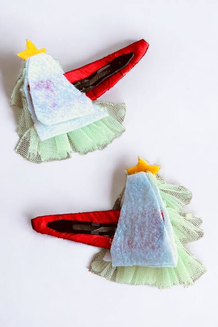 Choko_Green Christmas Tree Hair Clips - 2 Pcs_Online_at_Aza_Fashions