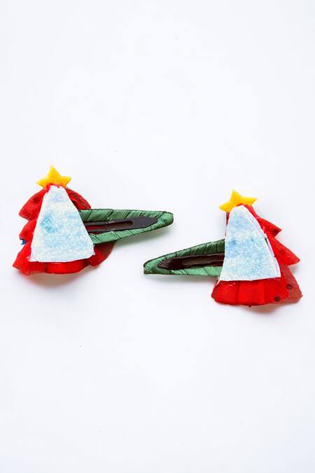 Choko_Red Christmas Tree Embellished Hair Clips - 2 Pcs_Online_at_Aza_Fashions