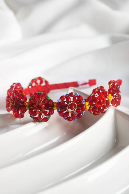 Buy Choko Red Crystal Glass Bead Dahlia Blossom Hair Band Online at Aza Fashions Buy_Choko_Red Crystal Glass Bead Dahlia Blossom Hair Band _Online_at_Aza_Fashions