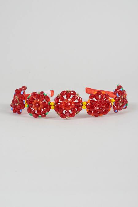 Shop Choko Red Crystal Glass Bead Dahlia Blossom Hair Band Online at Aza Fashions Shop_Choko_Red Crystal Glass Bead Dahlia Blossom Hair Band _Online_at_Aza_Fashions