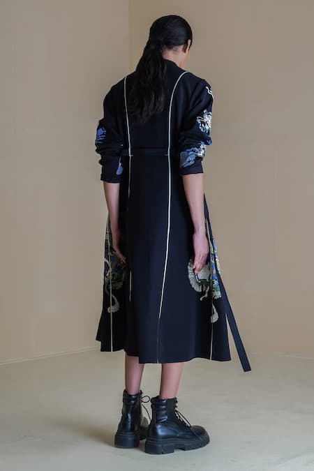 Shop Anurag Gupta Black Crepe Embroidery High Neck Germ Print Midi Dress at Aza Fashions Shop_Anurag Gupta_Black Crepe Embroidery High Neck Germ Print Midi Dress _at_Aza_Fashions