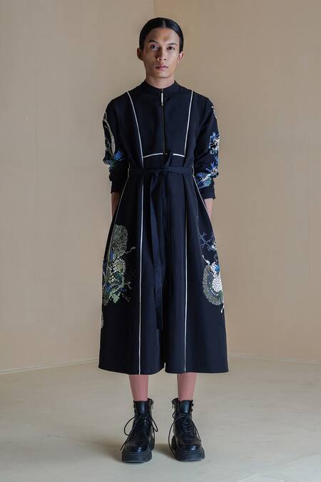 Shop Anurag Gupta Black Crepe Embroidery High Neck Germ Print Midi Dress Online at Aza Fashions Shop_Anurag Gupta_Black Crepe Embroidery High Neck Germ Print Midi Dress _Online_at_Aza_Fashions