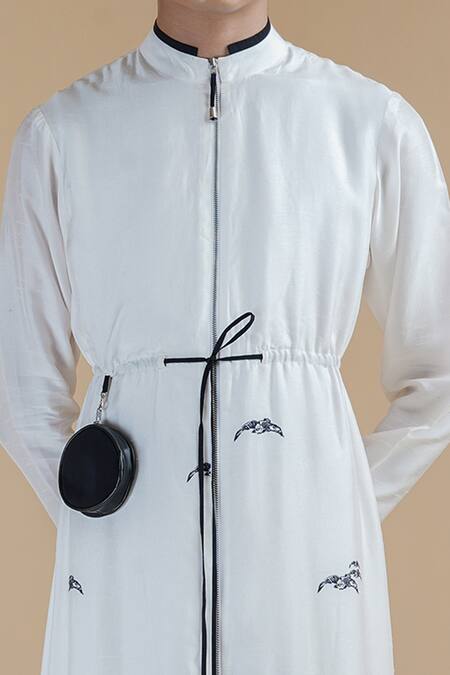 Anurag Gupta White Denim, Silk High Neck Long Printed Dress Online at Aza Fashions Anurag Gupta_White Denim, Silk High Neck Long Printed Dress _Online_at_Aza_Fashions