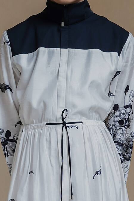 Anurag Gupta White Denim, Silk Turtle Neck Printed Jacket Dress Online at Aza Fashions Anurag Gupta_White Denim, Silk Turtle Neck Printed Jacket Dress _Online_at_Aza_Fashions
