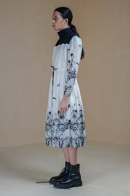 Anurag Gupta White Denim, Silk Turtle Neck Printed Jacket Dress at Aza Fashions Anurag Gupta_White Denim, Silk Turtle Neck Printed Jacket Dress _at_Aza_Fashions