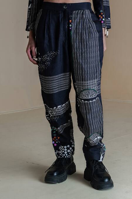 Buy Anurag Gupta Black Silk Embroidery High Evolution Germ Print Double Zip Jacket And Pant Set Online at Aza Fashions Buy_Anurag Gupta_Black Silk Embroidery High Evolution Germ Print Double Zip Jacket And Pant Set _Online_at_Aza_Fashions