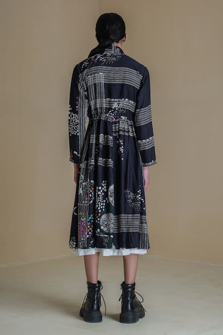 Shop Anurag Gupta Black Denim Turtle Neck Evolution Midi Dress at Aza Fashions Shop_Anurag Gupta_Black Denim Turtle Neck Evolution Midi Dress _at_Aza_Fashions