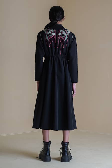 Shop Anurag Gupta Black Crepe Embroidery High Neck Floral Print Zipper Dress at Aza Fashions Shop_Anurag Gupta_Black Crepe Embroidery High Neck Floral Print Zipper Dress _at_Aza_Fashions