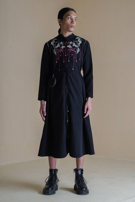 Buy Anurag Gupta Black Crepe Embroidery High Neck Floral Print Zipper Dress Online at Aza Fashions Buy_Anurag Gupta_Black Crepe Embroidery High Neck Floral Print Zipper Dress _Online_at_Aza_Fashions