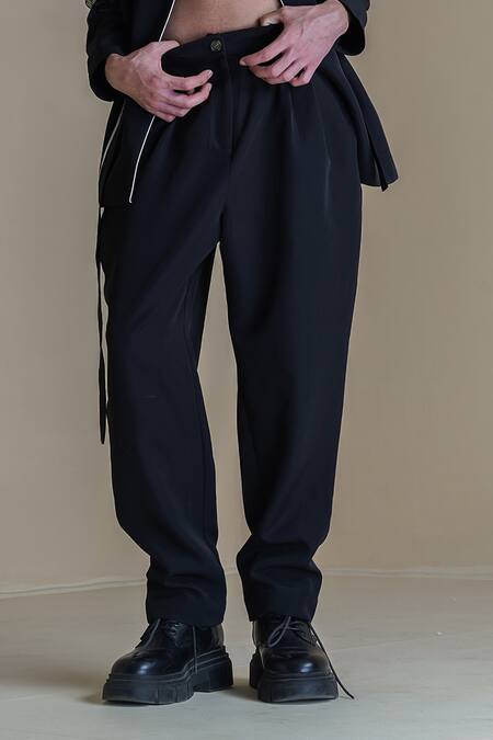 Anurag Gupta Black Crepe Collared Germ Print Coat And Pant Set Online at Aza Fashions Anurag Gupta_Black Crepe Collared Germ Print Coat And Pant Set _Online_at_Aza_Fashions