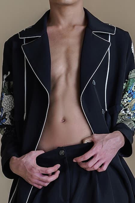 Buy Anurag Gupta Black Crepe Collared Germ Print Coat And Pant Set Online at Aza Fashions Buy_Anurag Gupta_Black Crepe Collared Germ Print Coat And Pant Set _Online_at_Aza_Fashions