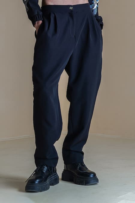 Shop Anurag Gupta Black Crepe Embroidery High Neck Germ Print Double Zip Jacket And Pant Set Online at Aza Fashions Shop_Anurag Gupta_Black Crepe Embroidery High Neck Germ Print Double Zip Jacket And Pant Set _Online_at_Aza_Fashions