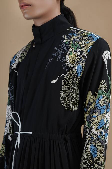 Anurag Gupta Black Georgette Embroidery High Neck Germ Print Zipper Midi Dress at Aza Fashions Anurag Gupta_Black Georgette Embroidery High Neck Germ Print Zipper Midi Dress _at_Aza_Fashions