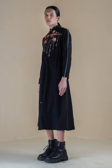 Buy Anurag Gupta Black Crepe Embroidery High Neck Floral Print Midi Dress Online at Aza Fashions Buy_Anurag Gupta_Black Crepe Embroidery High Neck Floral Print Midi Dress _Online_at_Aza_Fashions