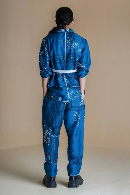 Shop Anurag Gupta Blue Denim Embroidery Evolution Printed Coat And Pant Set at Aza Fashions Shop_Anurag Gupta_Blue Denim Embroidery Evolution Printed Coat And Pant Set _at_Aza_Fashions