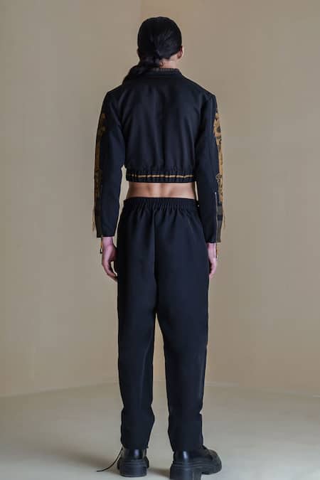 Shop Anurag Gupta Black Crepe Embroidery High Neck Lucian Jacket And Pant Set at Aza Fashions Shop_Anurag Gupta_Black Crepe Embroidery High Neck Lucian Jacket And Pant Set _at_Aza_Fashions