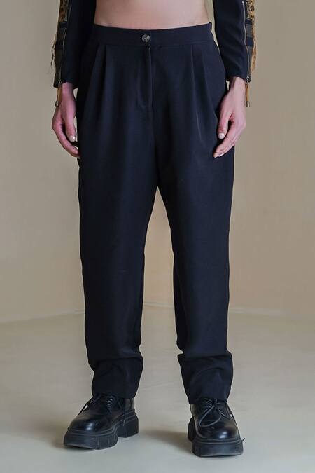 Shop Anurag Gupta Black Crepe Embroidery High Neck Lucian Jacket And Pant Set Online at Aza Fashions Shop_Anurag Gupta_Black Crepe Embroidery High Neck Lucian Jacket And Pant Set _Online_at_Aza_Fashions