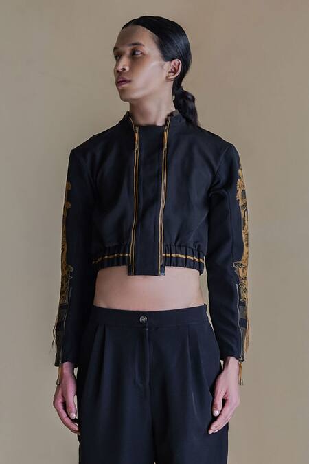 Anurag Gupta Black Crepe Embroidery High Neck Lucian Jacket And Pant Set at Aza Fashions Anurag Gupta_Black Crepe Embroidery High Neck Lucian Jacket And Pant Set _at_Aza_Fashions