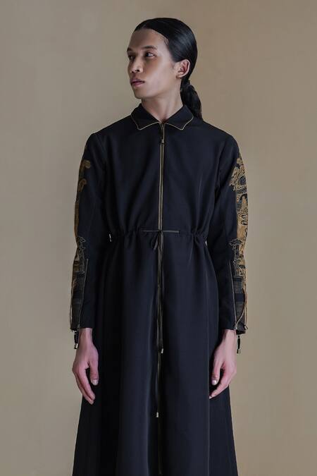 Anurag Gupta Black Crepe Embroidery Collared Lucian Midi Dress Online at Aza Fashions Anurag Gupta_Black Crepe Embroidery Collared Lucian Midi Dress _Online_at_Aza_Fashions