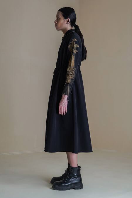 Buy Anurag Gupta Black Crepe Embroidery Collared Lucian Midi Dress Online at Aza Fashions Buy_Anurag Gupta_Black Crepe Embroidery Collared Lucian Midi Dress _Online_at_Aza_Fashions