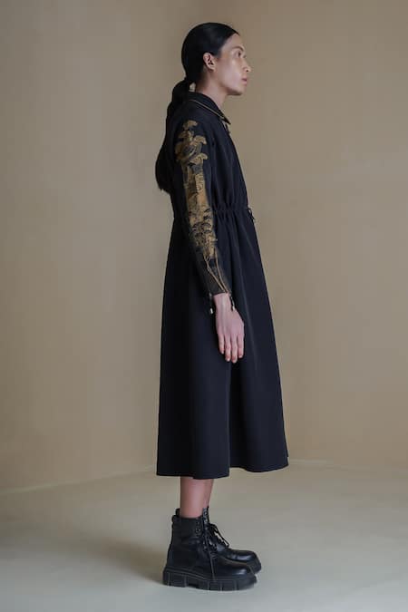 Shop Anurag Gupta Black Crepe Embroidery Collared Lucian Midi Dress Online at Aza Fashions Shop_Anurag Gupta_Black Crepe Embroidery Collared Lucian Midi Dress _Online_at_Aza_Fashions