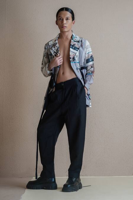 Buy Anurag Gupta Multi Color Silk Collared Newspaper Print Coat And Pant Set Buy_Anurag Gupta_Multi Color Silk Collared Newspaper Print Coat And Pant Set